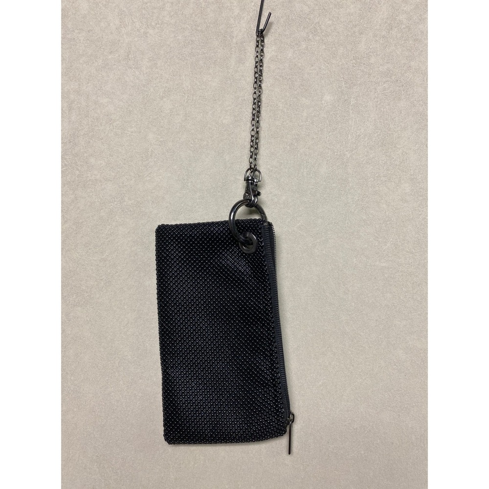 Lulu Townsend Black Beaded Evening Clutch Wristlet Gunmetal Chain Strap Bag